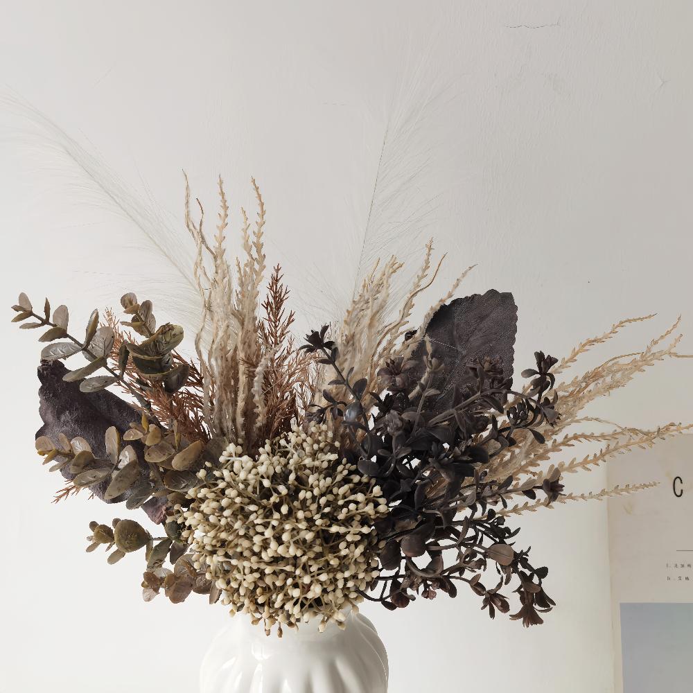 Wabi-Sabi Retro Floral Arrangement with Eucalyptus & Reed Grass for Home Decor & Photography