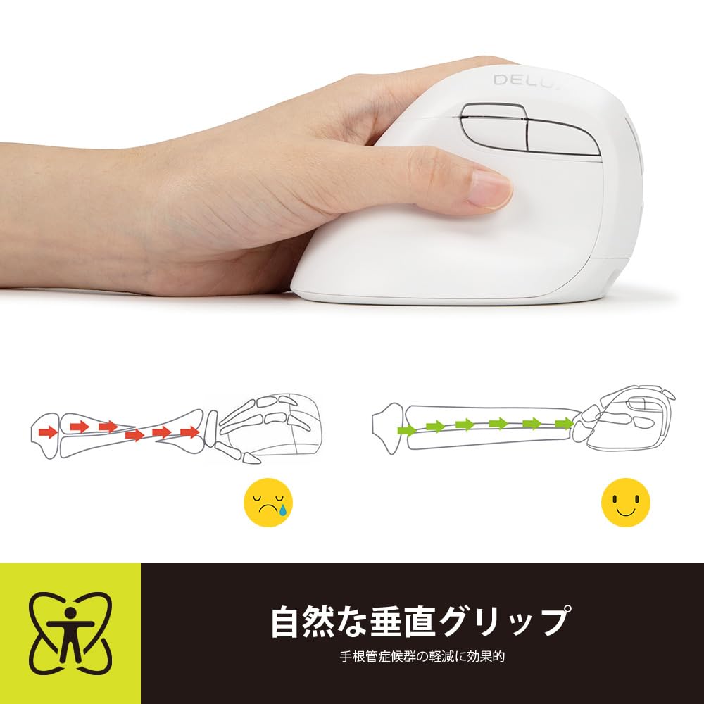 Delux Ergonomic Wireless Vertical 4000 Dual Relieves Carpal and Hand for and Macs ZD Mouse, Left-Handed, Mouse, Quiet, DPI, Left-Handed, Rechargeable,