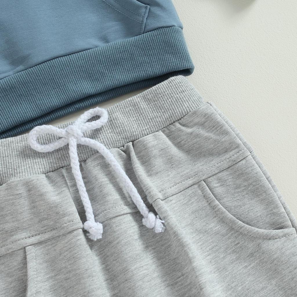 Toddler Boys Fall Outfits Pocket Embroidery Crew Neck Long Sleeve Sweatshirts and Long Pants 2Pcs Clothes Set