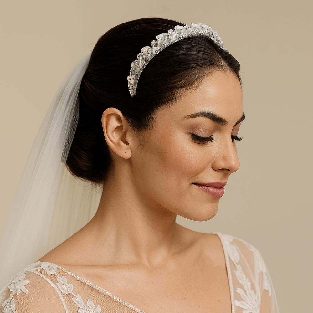 Zinc Zinc Alloy Rhinestone Headband Leaf Women Hair Hoop Temperament Bridal Wide Headband  Girls