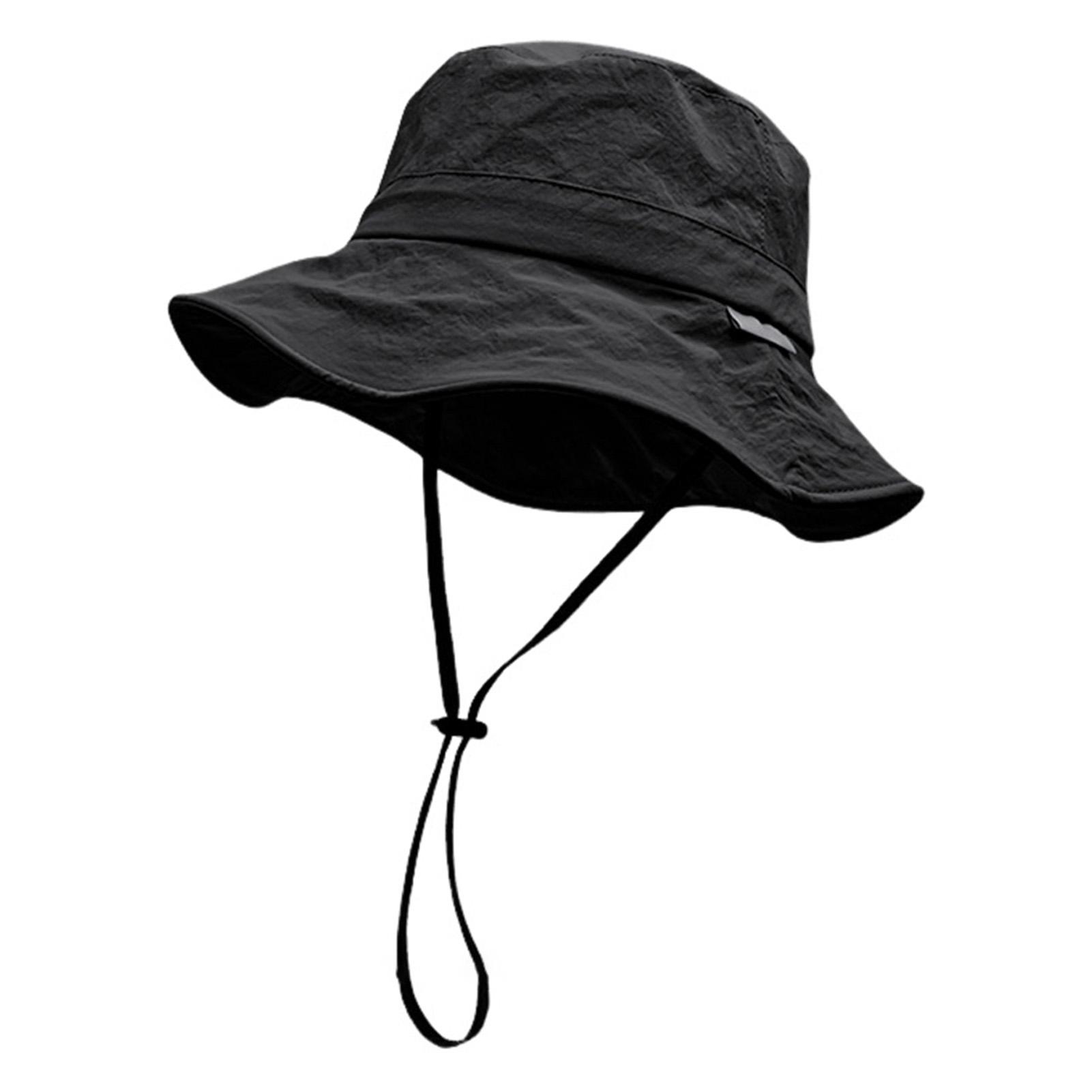 Chapeaux de Soleil Solides pour Hommes Casquette de Pêche d'Extérieur à Large Bord - Protection UV Chapeau Bob pour Femmes Caps de Pêcheur pour Randonnée d'Été noir