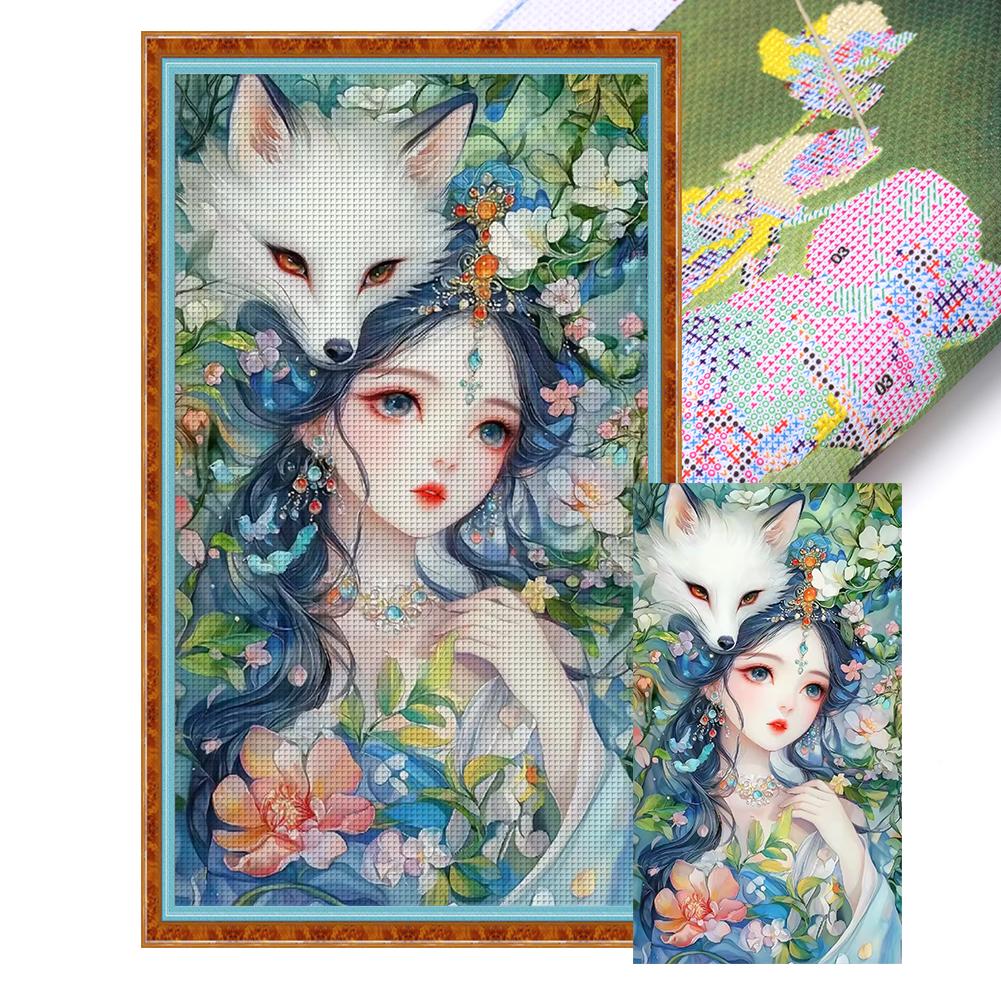 Tam Nakış Eko-pamuk İplik 11CT Baskılı Kız Çapraz Dikiş Seti Sanatı