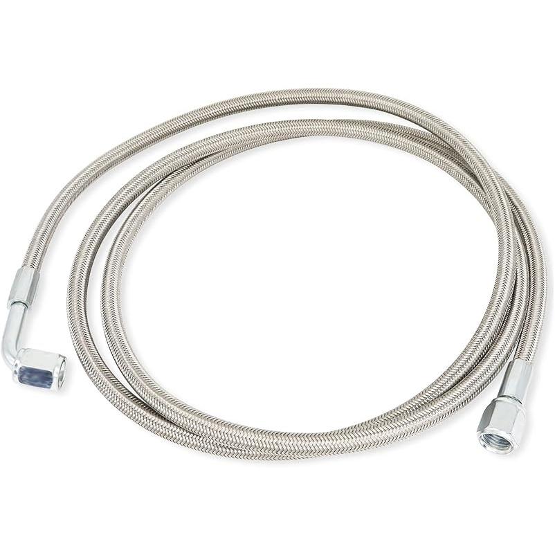 551871 4AN Turbo Oil Feed Line 12" Length Stainless Steel Braided AN4 90 Degree End Straight Hose End 4AN Pressure Stainless Remote Turbocharger Oil