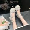 Fairy style Mary Jane shoes girl 2025 new thick heel rhinestone Korean version small leather shoes French strap high heels