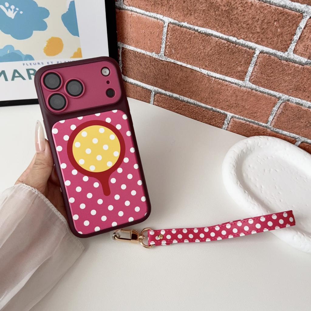 Creative Contrasting Color Polka Dot Magnetic Attraction Is Suitable for Apple 18promax Mobile Phone Case with Lanyard IPhone15 Anti-drop Sheath.