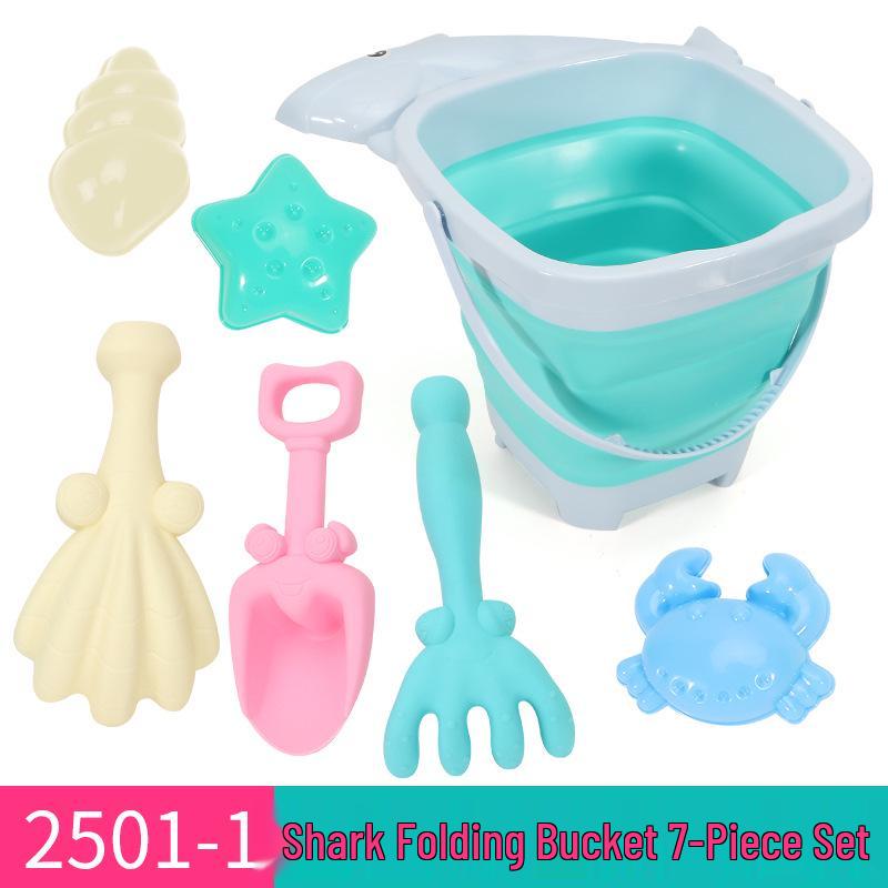 Children's 11-Piece Beach Sand Play Set - Folding Bucket and Shovels