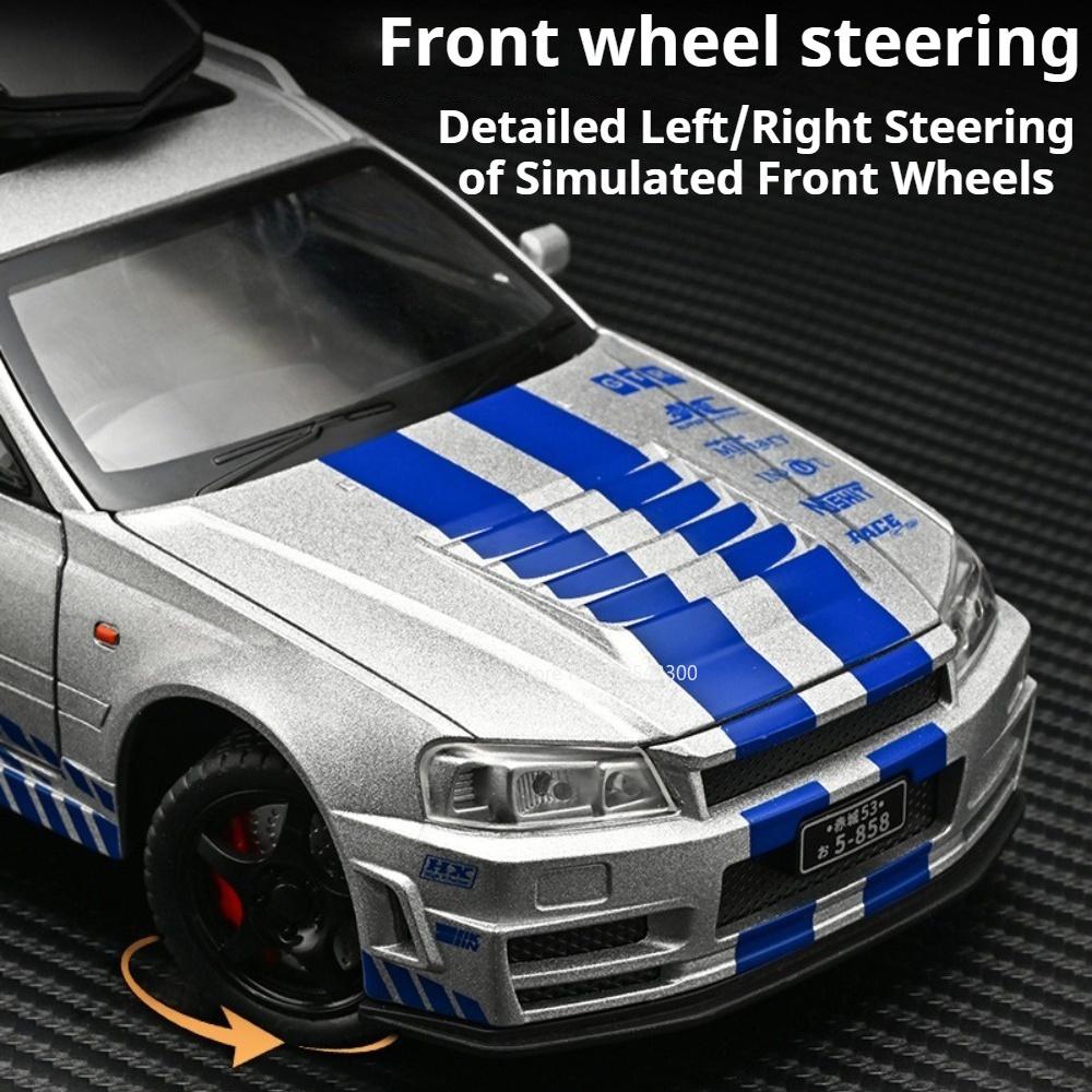 1:22 Scale Gtr-R34 Alloy Model Car Toy Doors Opened Pull Back Models Toys Shock Absorption Sports Cars Ideal Ornaments Gifts