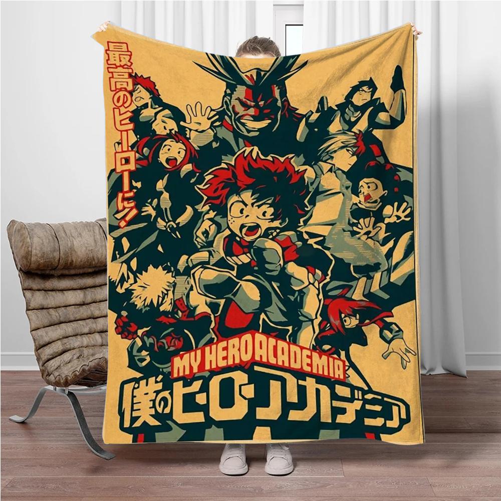 Vintage M-My-Hero-Academia 3D Printed Flannel Blanket Living Room Sofa Bed Camping Picnic Warm Blanket Holiday Gifts