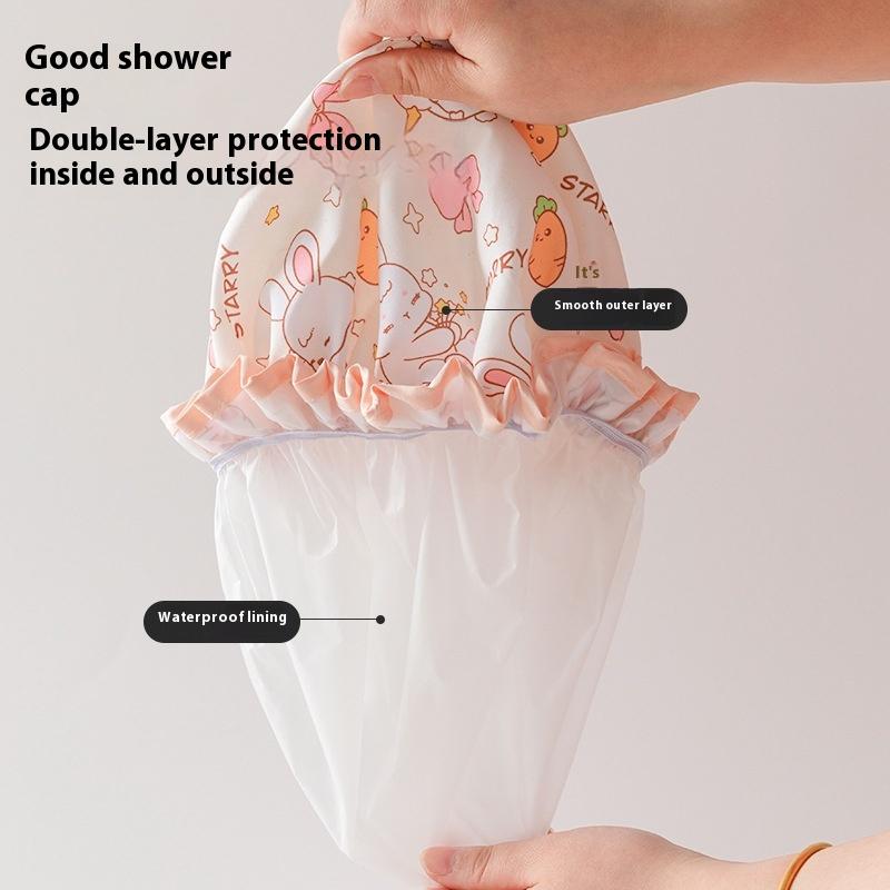 Double-Layer Shower Cap Waterproof Thickened Oil Fume Bath Hat Women Spa Hair Salon Shower Cap Bathroom Accessories