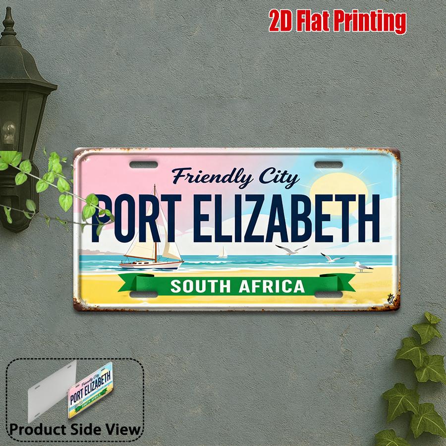 Port Elizabeth South Africa Friendly City D Flat Printing License Plate Style Metal Tin Sign South African Coastal City Themed 15x30cm(5.9x7.8inch)