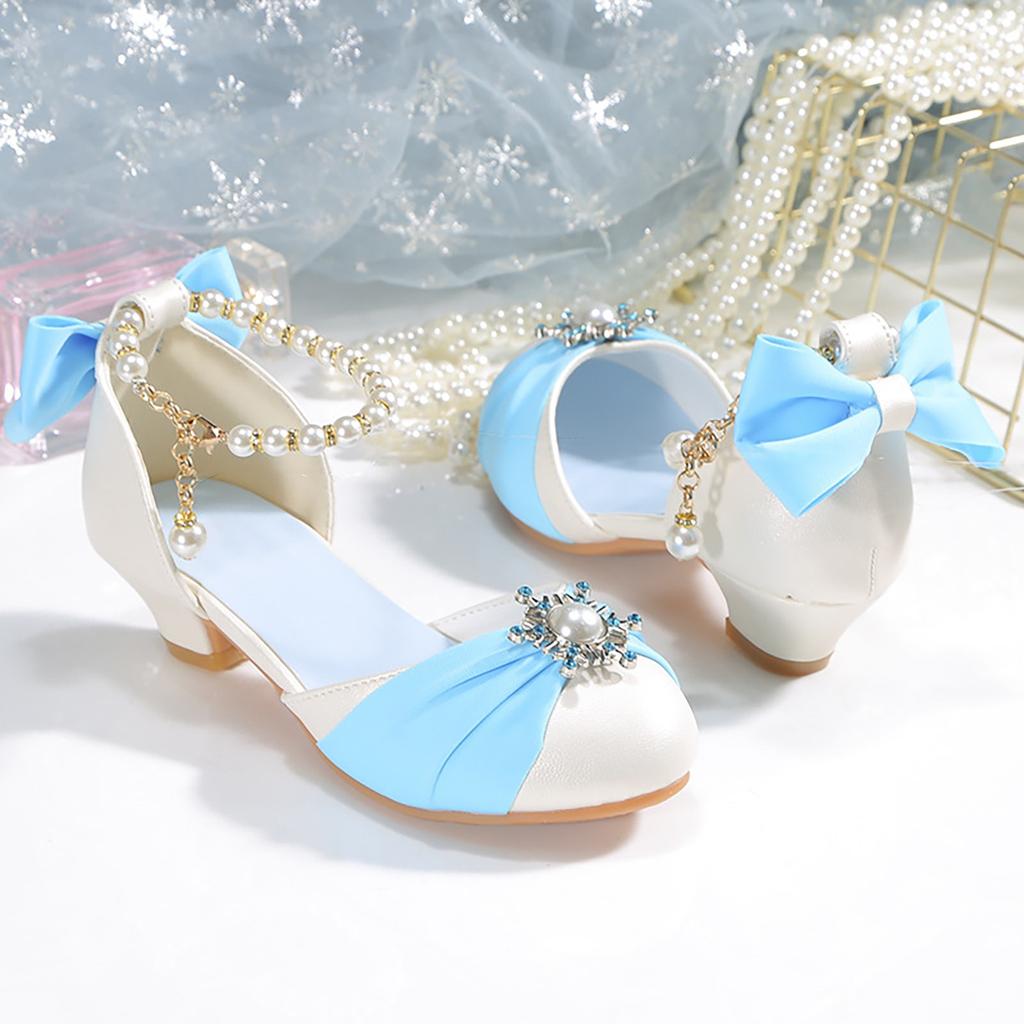 Kids Leather Shoes For Girls Knot Banquet Party Children High Heel Shoe Kids Girls Sandals Student Crystal Princess Shoes