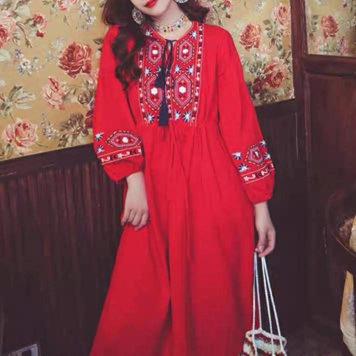 Artistic Retro White Slimming Embroidered Cotton Linen Dress