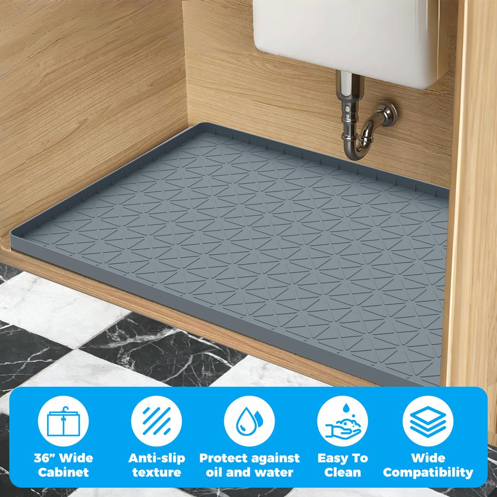 Thickened Silicone Under Sink Mat Heat Resistant Waterproof Cabinet Liner Bathroom Kitchen Cabinet Protector Mat Heightened Edge