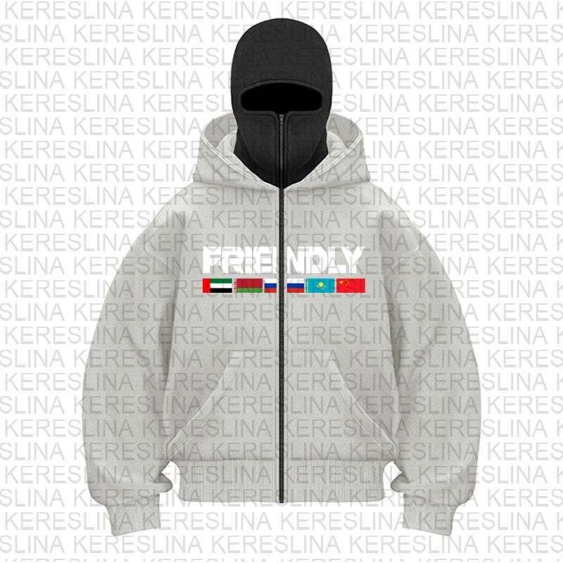 Europeisk och amerikansk ny utomhusflagga bokstavstryck hiphopstil unik design dubbel huva vindtät och varm huvtröja