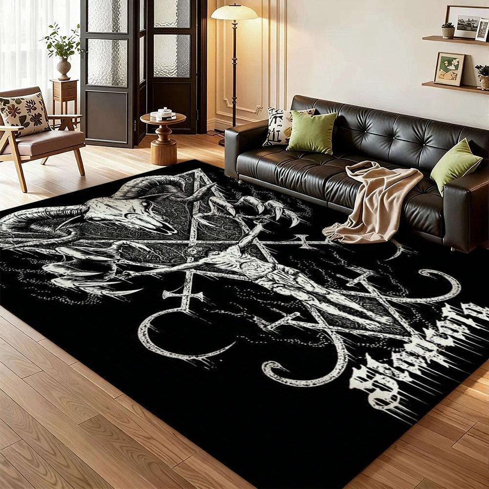 Dark Baphomet Grimoire Pentagram Patterned Rug Durable Stainresistant Easyclean Carpet For Bathroom Kitchen Home Decor Valentine'S Day Gift