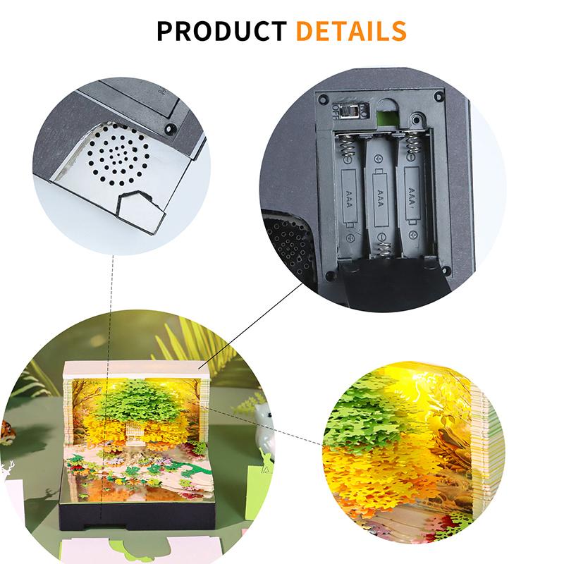 Music Time Piece Calendar 2026 Desk Calendar With Led Light 3D Tear-Away Calendar Paper Carving Art Memo Pad Notepad Christmas