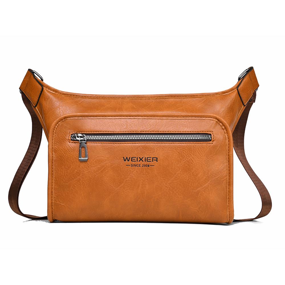 

WEIXIER Men s Leather Waist Bag, Adjustable Crossbody Fanny Pack Sling Bag for Travel Gym, Waterproof Chest Shoulder Bag Briefcase Satchel коричневий