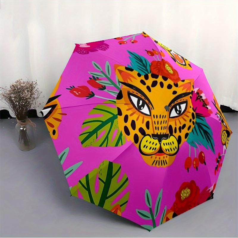 1pc Leopard Print Automatic Open/close Folding Umbrella, Compact Portable Travel Umbrella, Perfect Birthday/Christmas, Cute Umbrella, Durabl