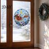 PVC Christmas Window Decoration Santa Sleigh Suncatcher Cling, Stained Glass Style Static Sun Catcher Decal Sticker, Rainbow Film Xmas Decor for Home