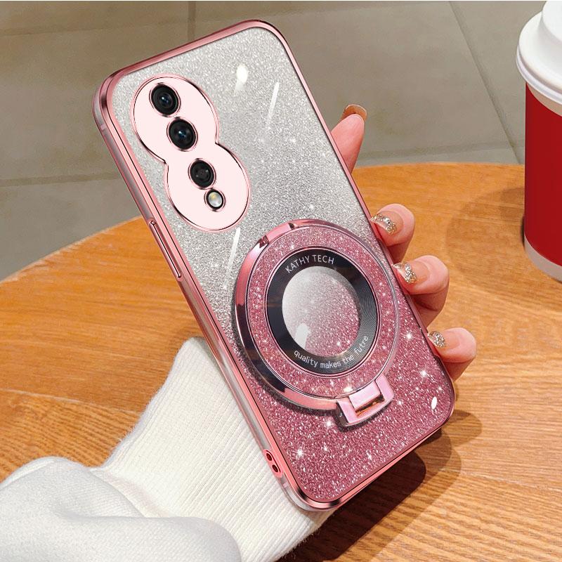 Detachable Glitter Sticker Chromed TPU Case Magnetic Bling Ring Holder For Huawei Honor 80 SE 80 GT 80 Pro