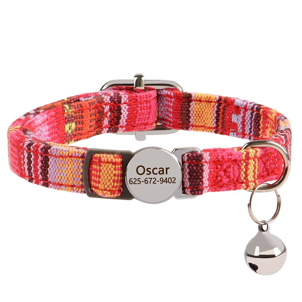 Custom Nylon Cat Collar Quick Release Small Dog Cats Collars Adjustable Pet Kitten Necklace With Bell Safety Breakaway For Cats