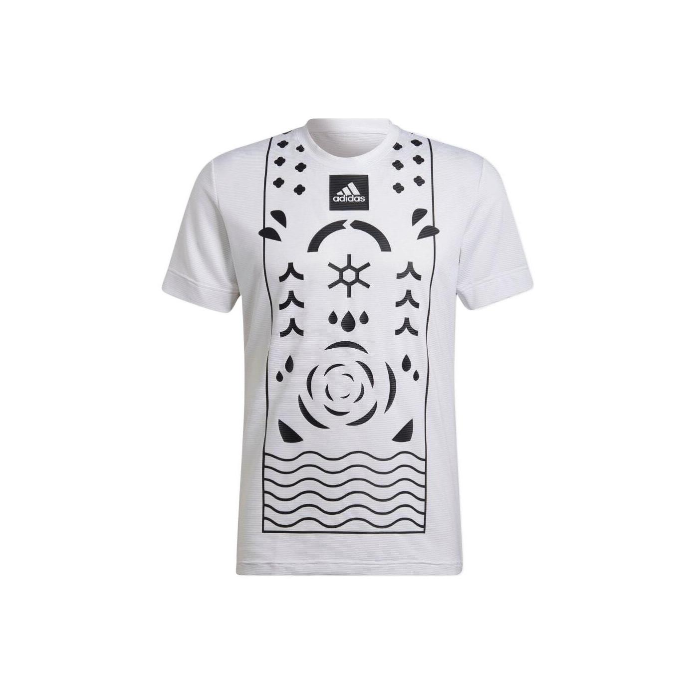 

Adidas Geometric Pattern Logo Print Crew Neck T-Shirt Men Tops White HA2554 L