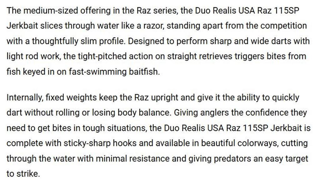 Duo Realis USA Raz Jerkbait 115SP Suspend Lure RUD3176 (5861)