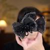 Elegante Schwarze Schleife Haiklammer Perlen Damen Pailletten Haarspangen Glänzende Strass Haar kralle Party
