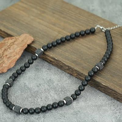 New Mens Short Necklace Natural Stone Healing Accessory Fashion Jewelry Gift For Him 8mm Onyx Obsidian Stone Neck Accessories