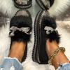 Trend Women Sneakers Furry Crystal Bow Women Casual Shoes Flat Platform Loafers Short Plush Warm Autumn Winter Sneakers Woman