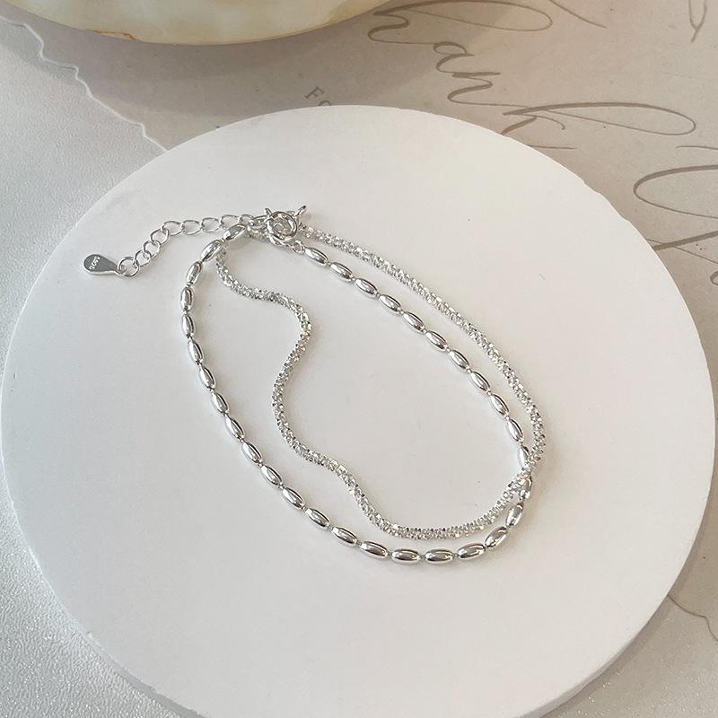 Sterling Silver S925 Silver Bracelet New Double Layer Bracelet Niche Design Bestie Chain Gypsophila Beanie Bracelet for Girls