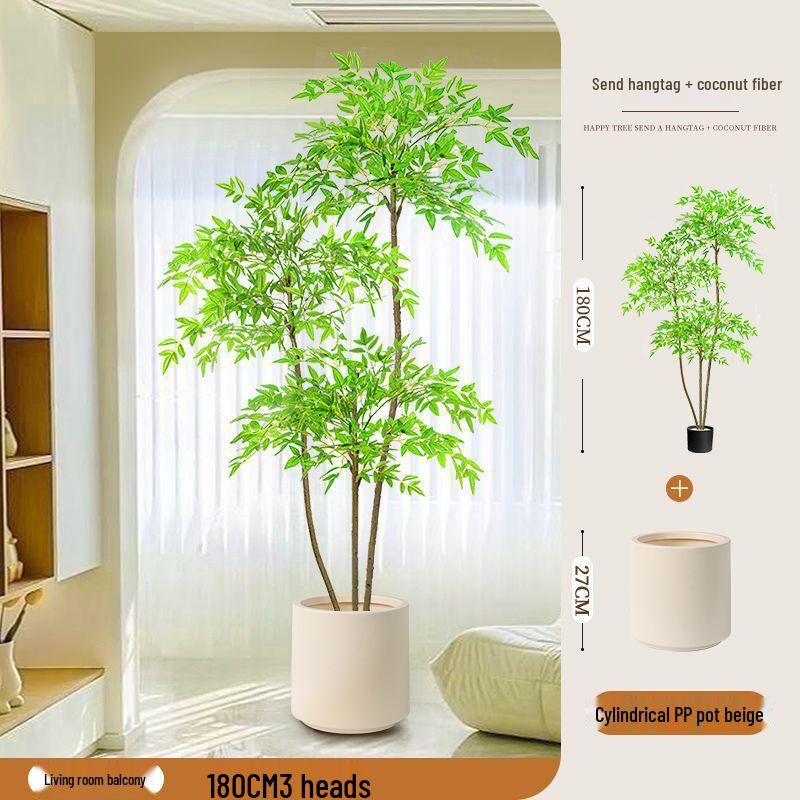 High-End Nandina Domestica Floor-Standing Faux Green Plant for Indoor Decoration
