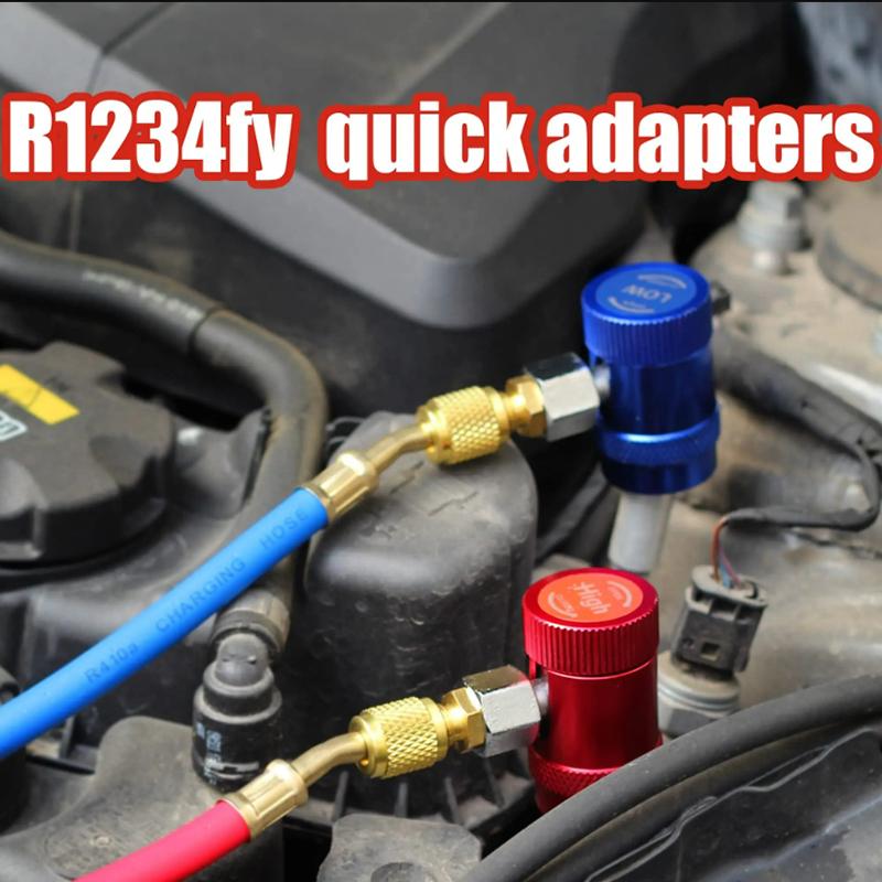 R1234yf Quick Couplers Adapter 1pair High/Low Side Adjustable Connectors Kit for Car AC System Evacuation Recharging