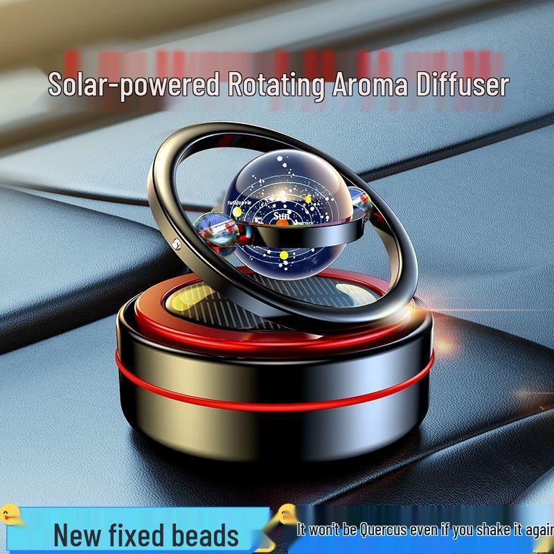 Solar Car Aromatherapy Ornament: Dual-Ring Rotating Perfume Deodorizer for Interior Decoration