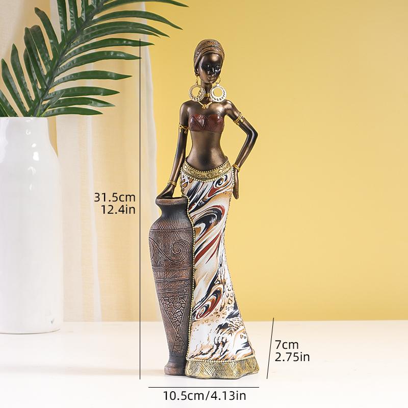 Retro African Style Resin Craft Figurines, Black Woman Art Sculpture for Bedroom, Living Room, Bar Cabinet, and Entryway Decor