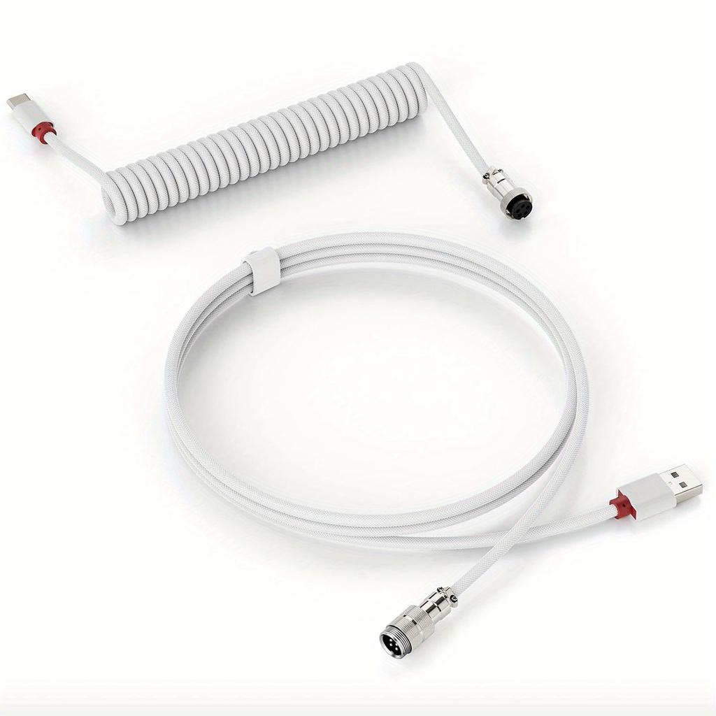 New Type C Coiled Cable USB Aviator Aviation Connector for Mechanical Gaming Keyboard Desktop PC Data Sync Charging Wire