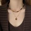 Autumn/Winter Layered Tiger Eye Pendant Necklace for Women - Double Clavicle Chain with High-End Sweater Chain Style