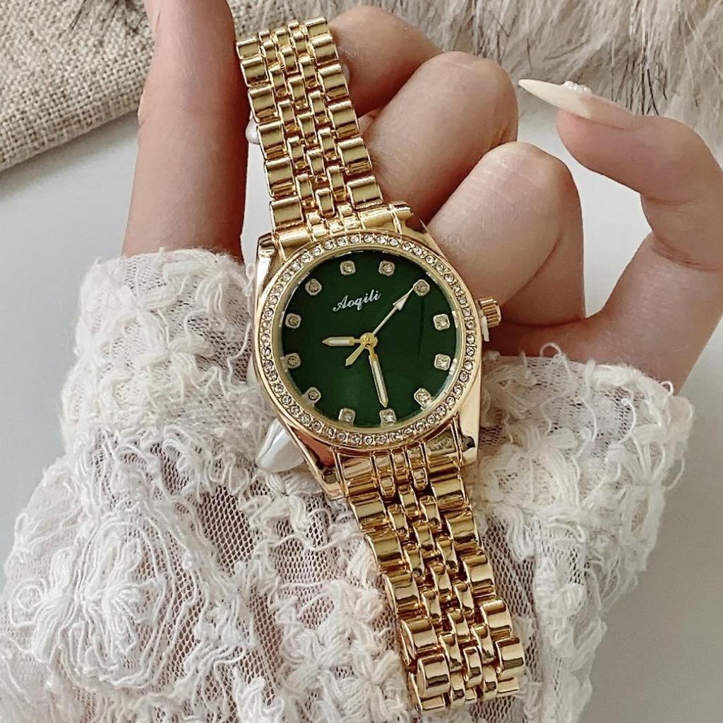 Quarz-Damenuhr mit großem Zifferblatt und Diamantakzenten - Stilvolles Stahlband