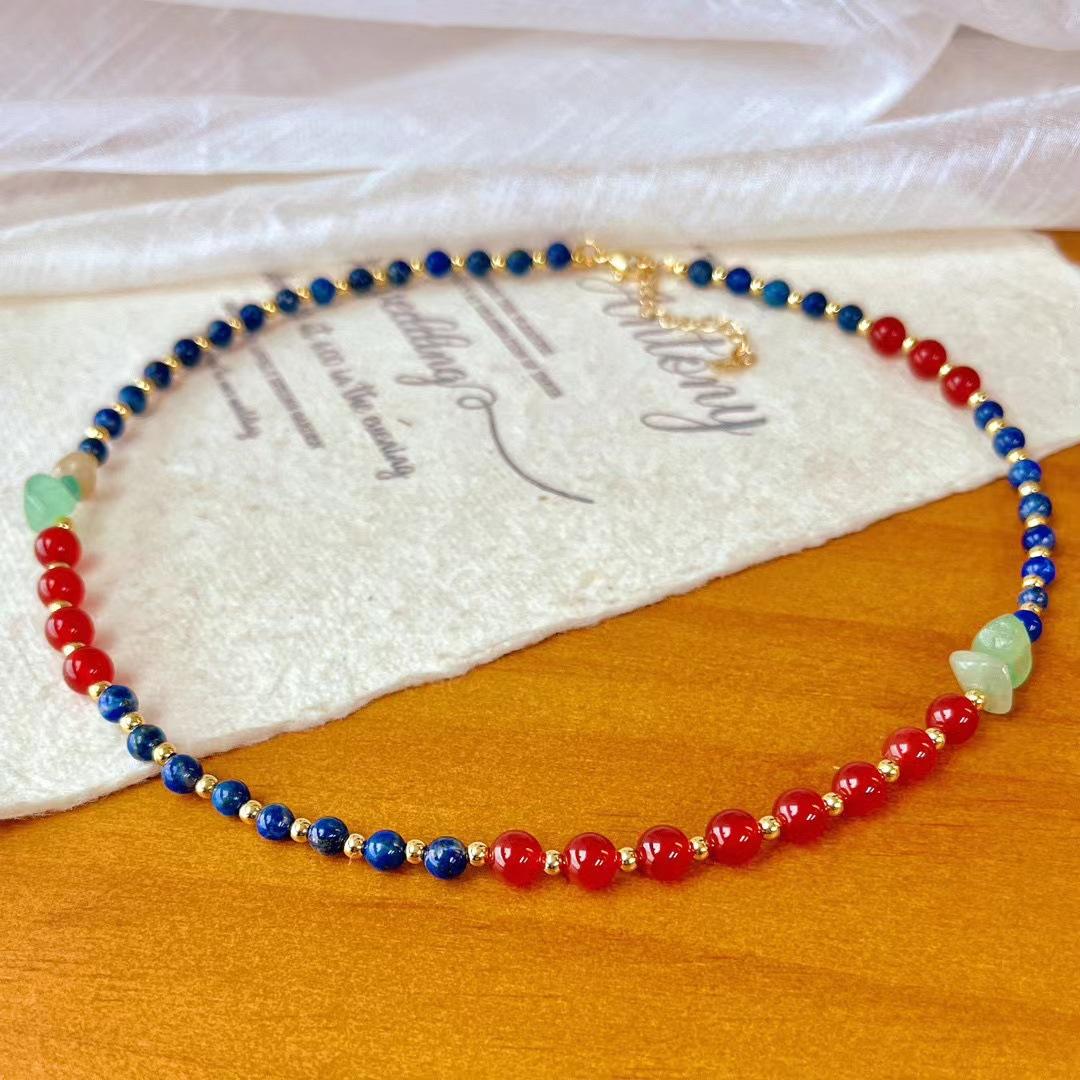 

Vintage Natural Lapis Lazuli Chalcedony Atmosphere Contrasting Color Necklace Collarbone Chain