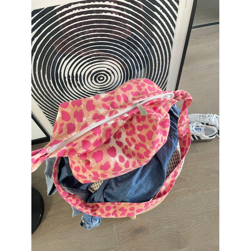 

Fall and Winter New Arrival Sweet Cool Leopard Pattern Shoulder Adjustable Cloth Bag Raspberry Pink Zipper