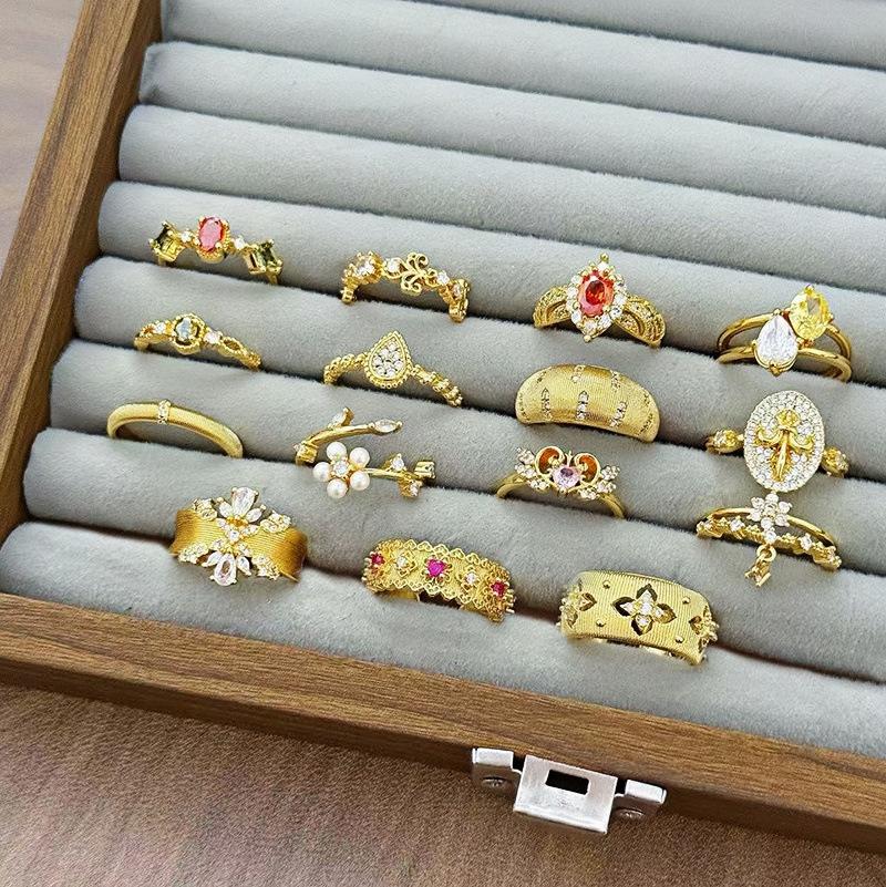 Medieval Vintage Premium Flash Diamond Retro Brushed Wide Version Open Ring Niche Light Luxury Stacked Ring Woman