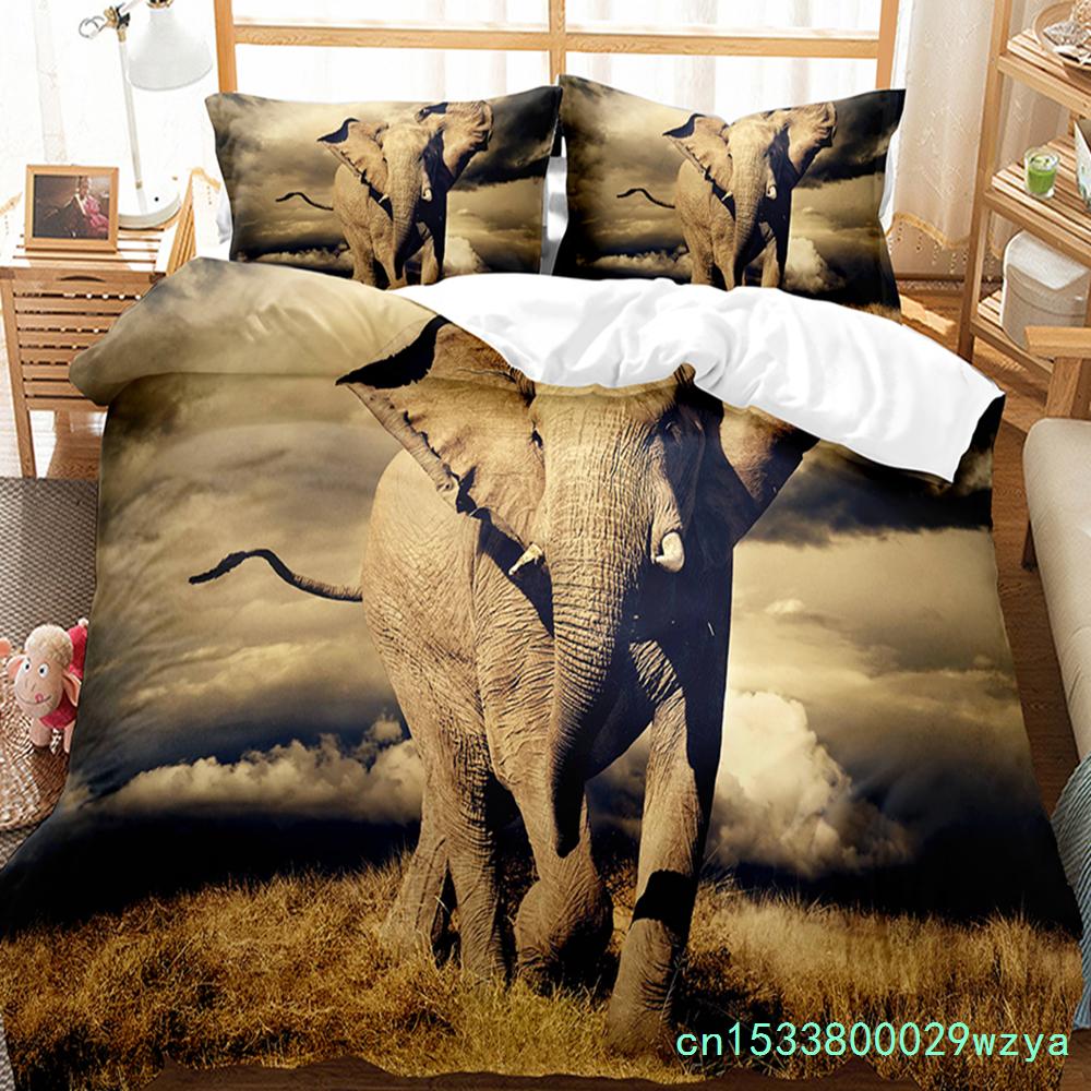 Set copripiumino colorato con elefante dei cartoni animati, per letto king size e queen size, per bambini, ragazzi e ragazze, set di biancheria da letto con simpatici animali selvatici