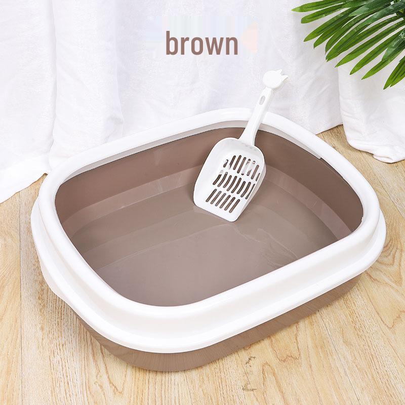Semi-Enclosed Oval Cat Litter Box with High Sides & Scoop, Anti-Splash Design 