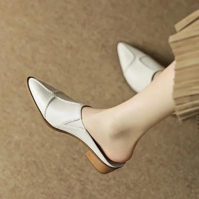2025 Bao-head Half Slippers Women Spring and Summer Wear Coarse Sandals Pointed Lazy Mid-heel Muggles