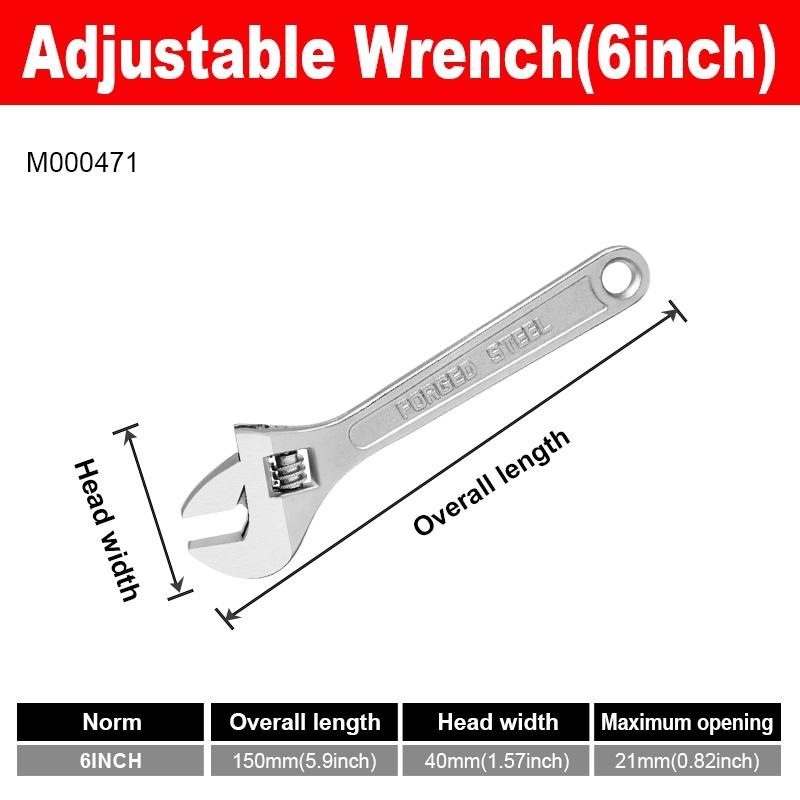 6/8/10/12/15 inch Adjustable Wrench Large Openin Long Handle Universal Spanner Clamp Steel Mechanical Workshop Hand Repair Tools