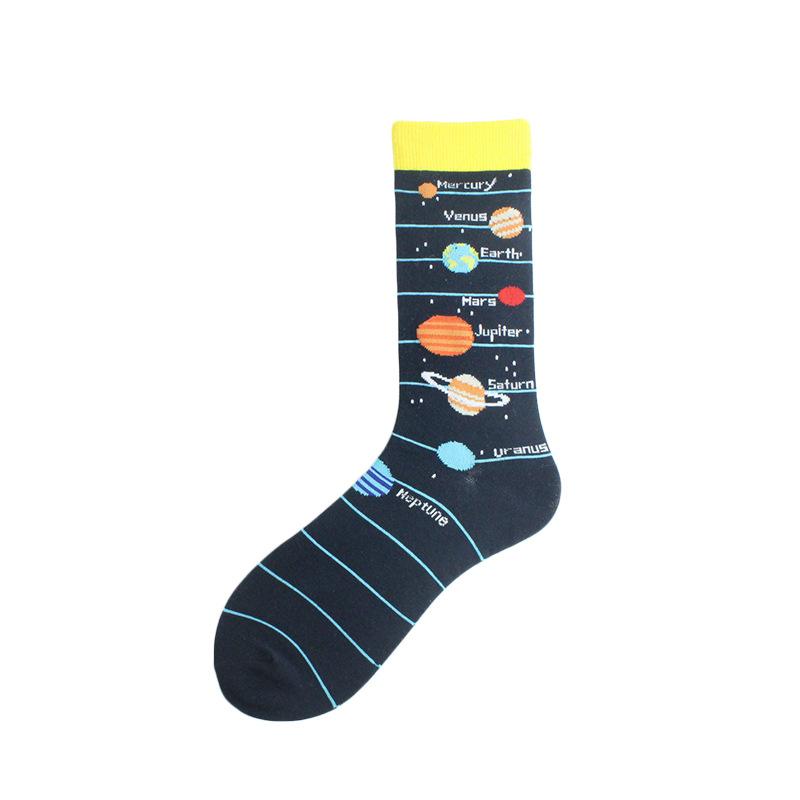 Happy Funny Unisex Painting UFO Astronaut Outer Space Rocket Men Crew Socks Male Boys Streetwear Cotton Causal Skateboard Sox