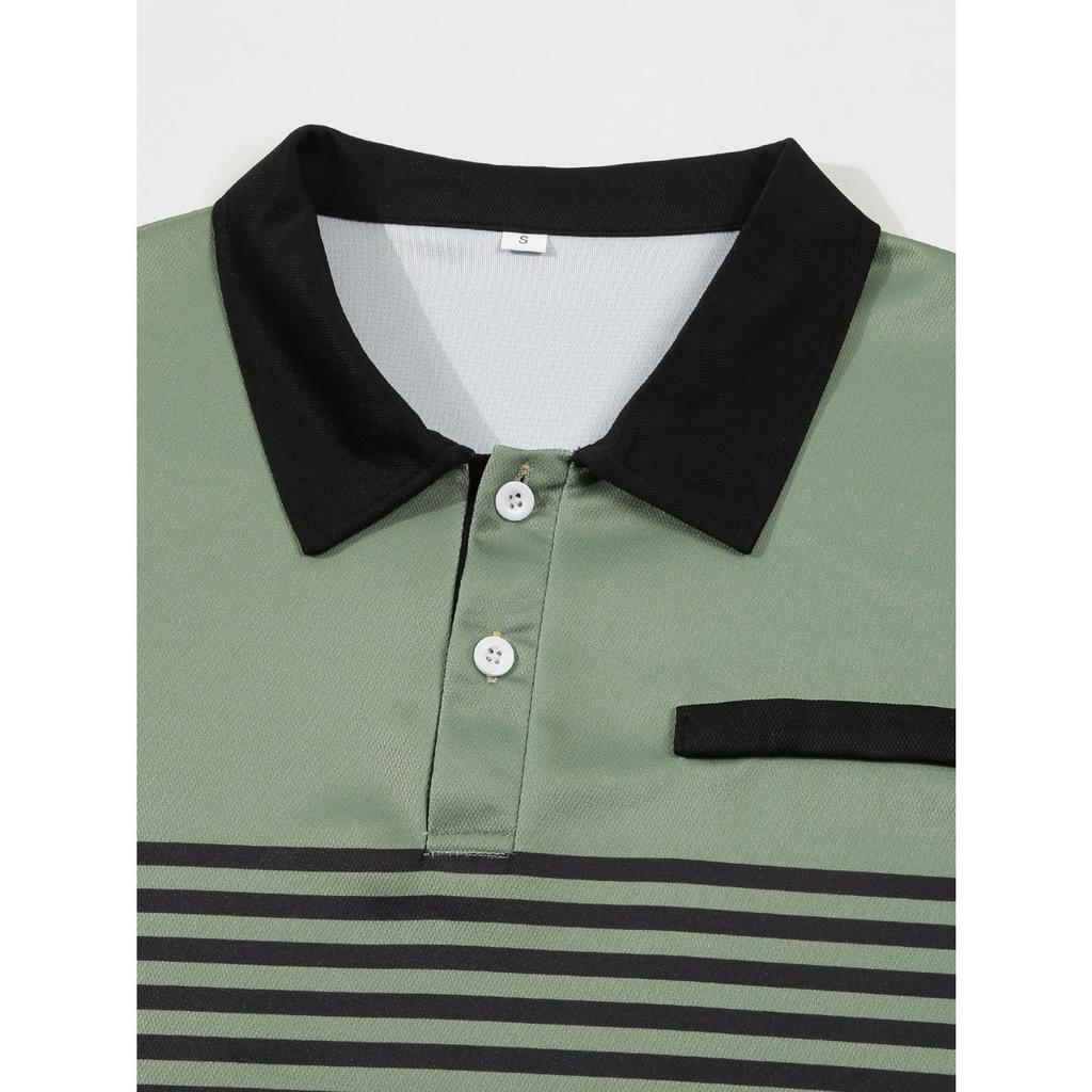 Summer Men's New Chest Fake Pocket Digital Printed Lapel Button Up Short Sleeve Top