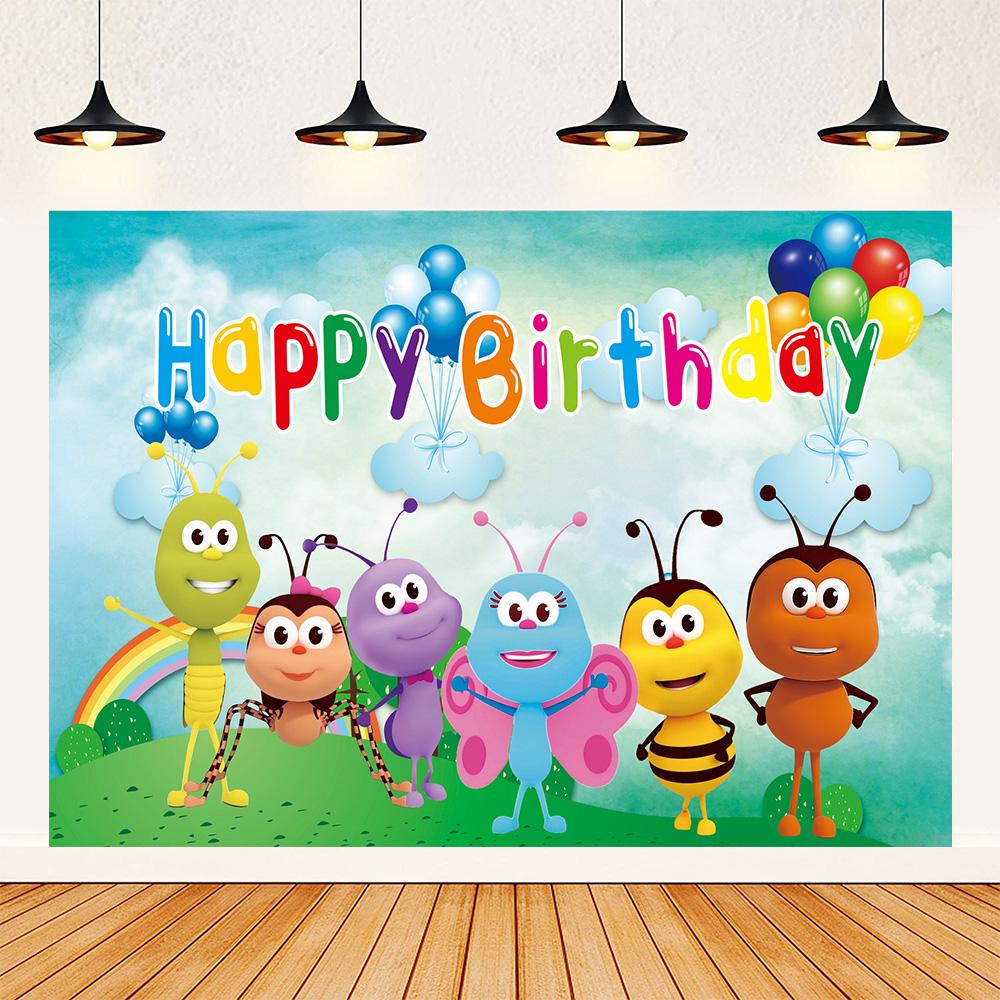 Cartoon Photo Backgrounds Bichi Kids 1st Birthday Party Baby Shower Decoration Rainbow Ant Doll Friends Photo Background