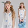 Girls' Floral Hollow-out Knit Vest Two-piece Set