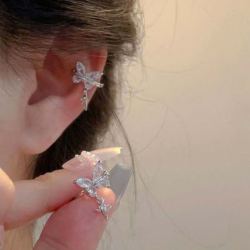 Exquisite Sliver Color Butterfly Ear Clip for Women Sparkling Zircon Star Pendant Cartilage Clip Earring Ear Cuff Jewelry Gifts